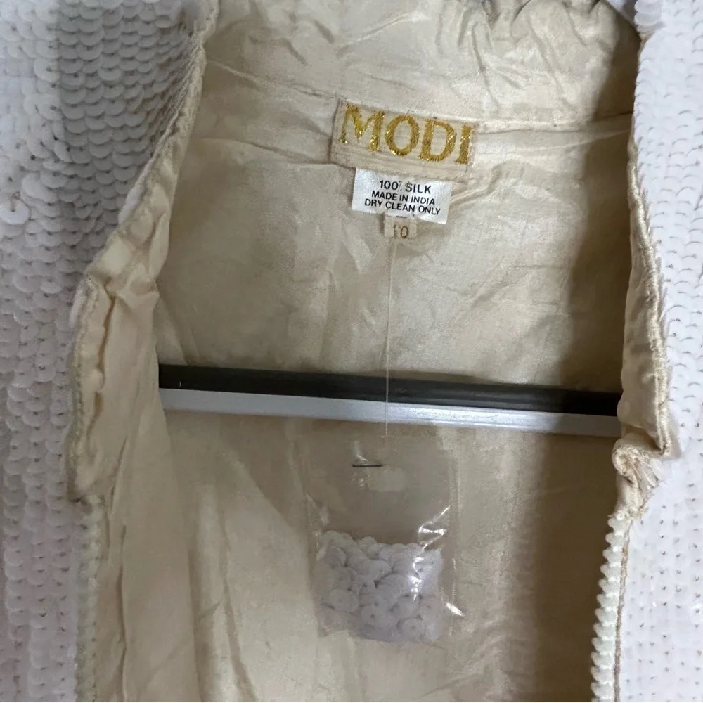 VINTAGE MONDI 1980s white sequin bomber jacket and pencil skirt silk large